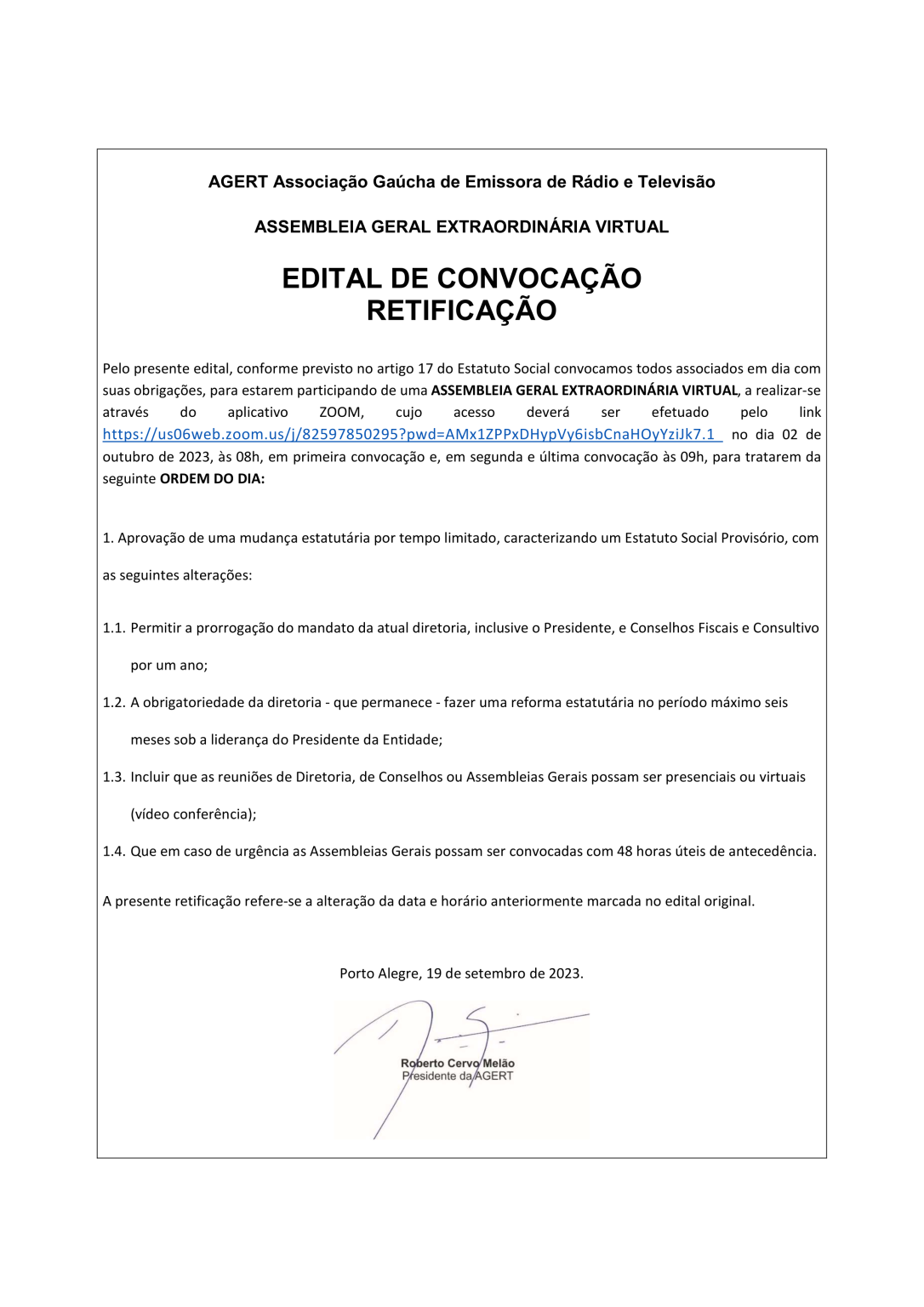 Edital de Convocação - AGERT