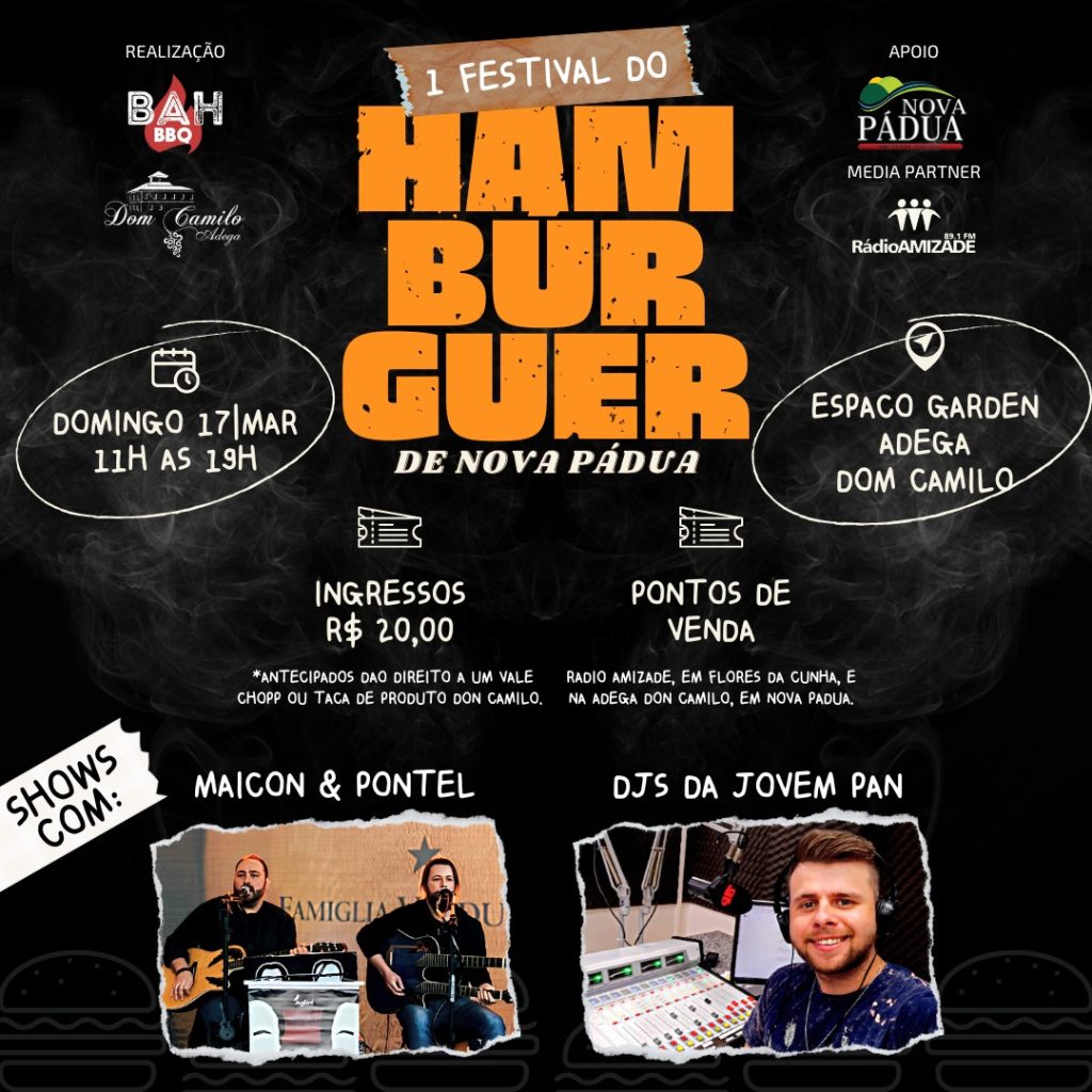 Nova Pádua terá primeiro Festival do Hambúrguer no dia 17 de março