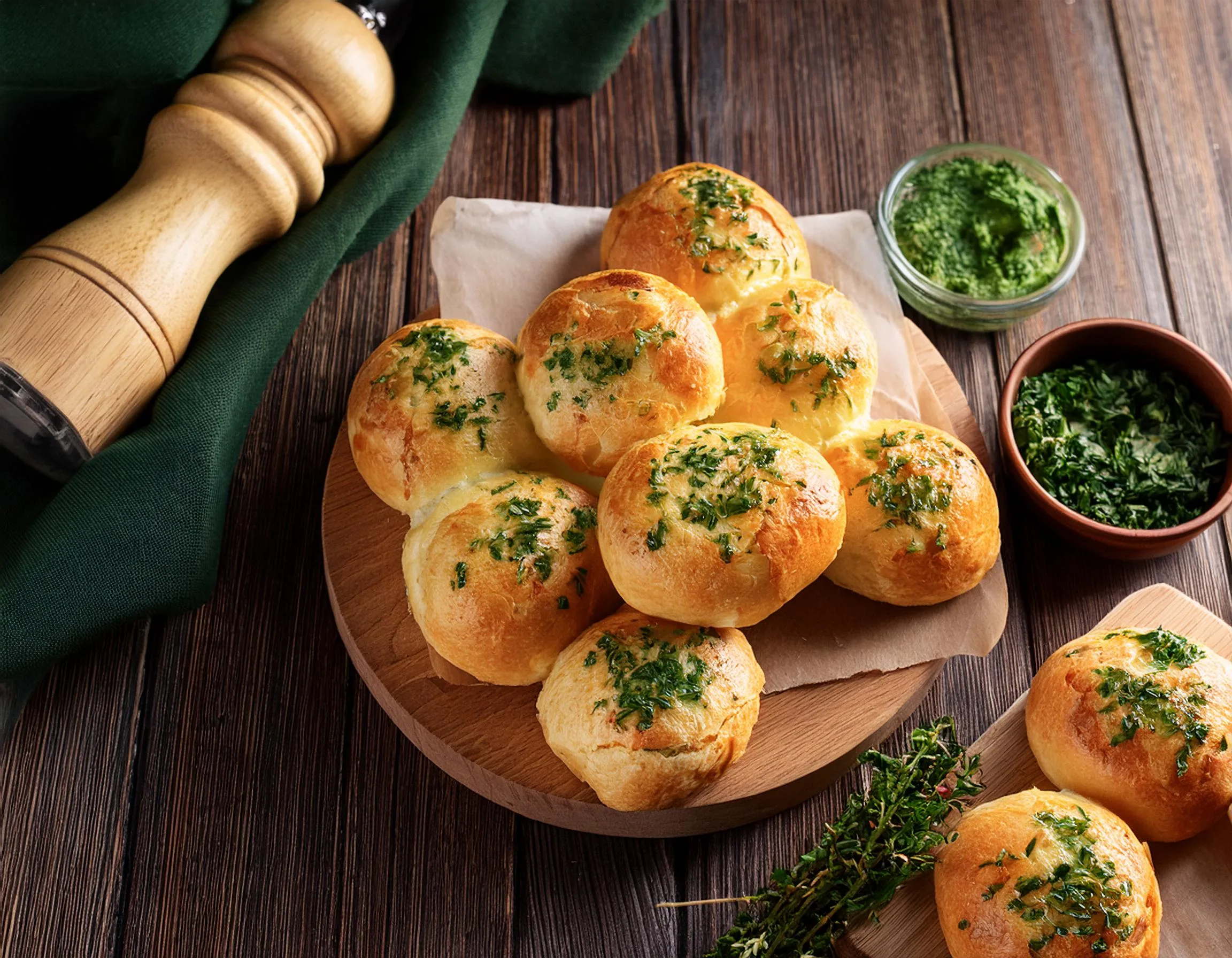 Pão de queijo com ervas finas e recheio de queijo