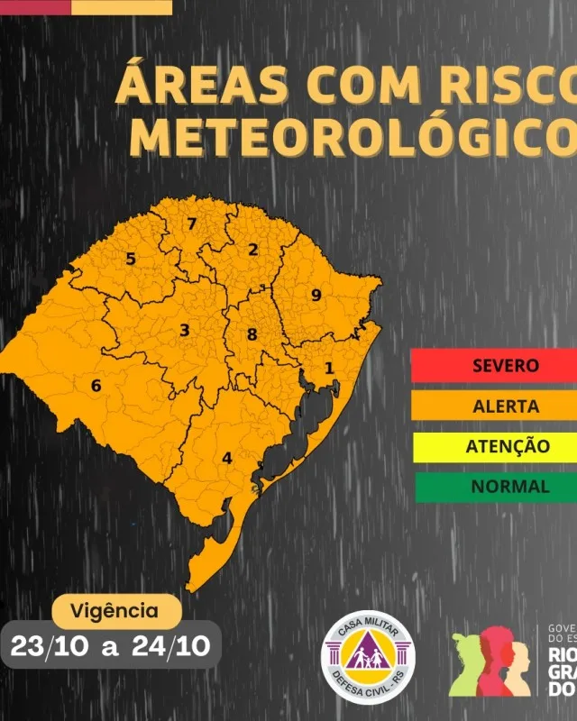 O risco de tempestades se estenderá ainda até o começo da sexta a pontos do Mato Grosso do Sul e de São Paulo.