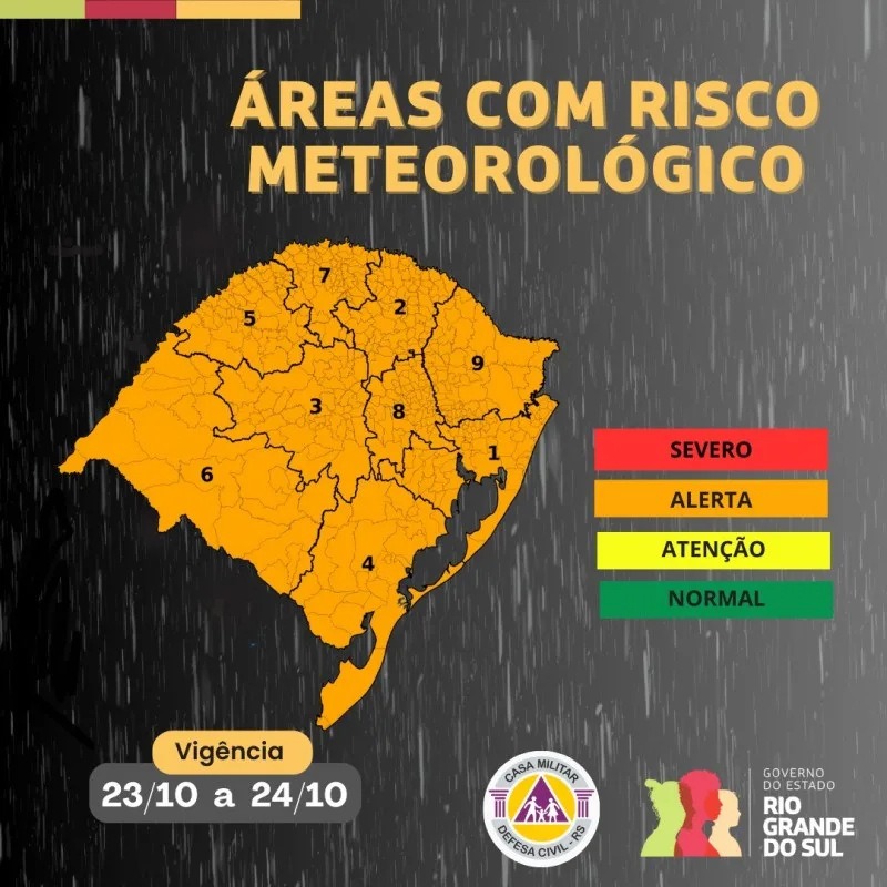 O risco de tempestades se estenderá ainda até o começo da sexta a pontos do Mato Grosso do Sul e de São Paulo.