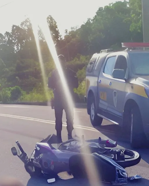 Durante a tentativa de fuga, um dos motociclistas perdeu o controle da motocicleta e sofreu uma queda.