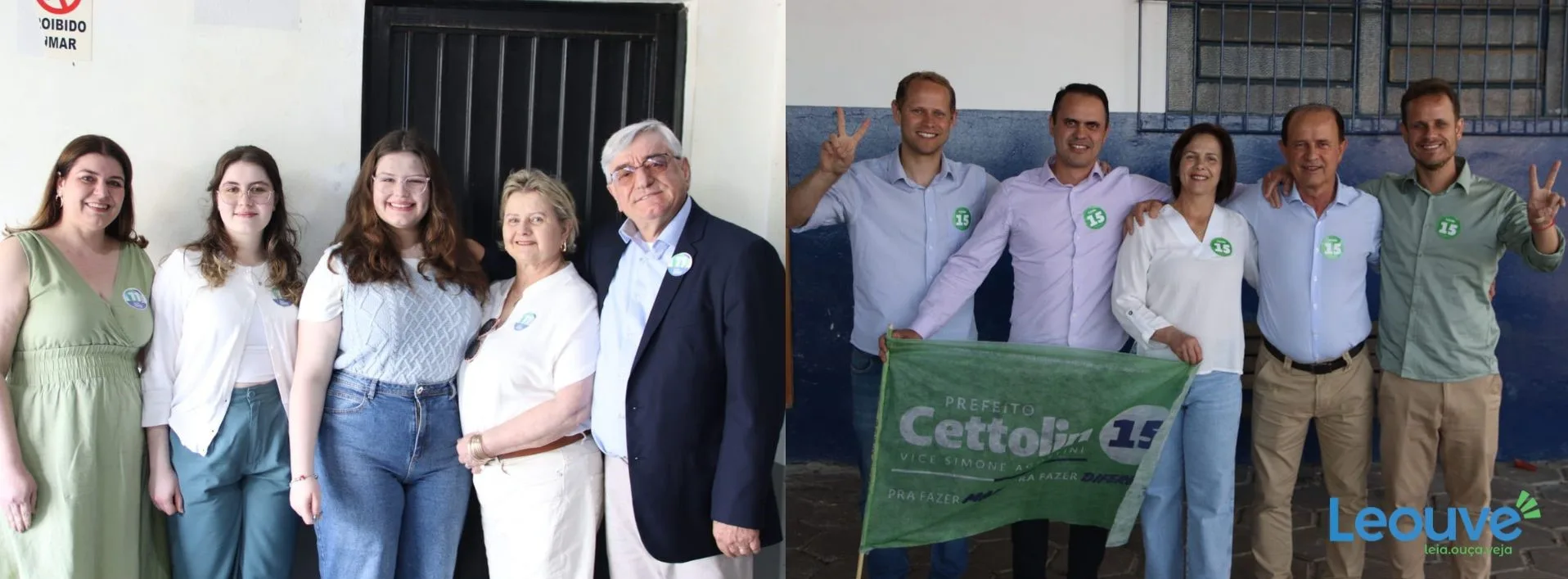 (Fotos: Felipe Vicari/ Grupo RSCOM) - Candidato Sérgio Chesini (PP) e seus familiares; Antonio Cettolin (MDB), ao lado de seus filhos e esposa 