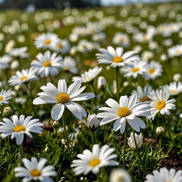 Plantando margaridas para um jardim florido