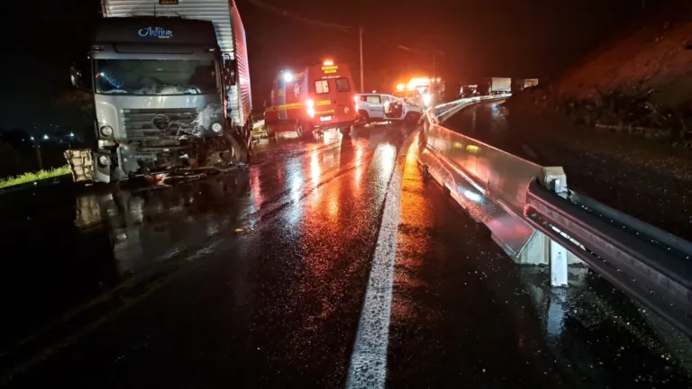 Duas pessoas ficaram feridas em um colisão frontal entre um caminhão e uma camionete