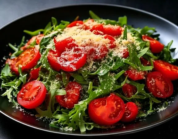 Salada de rúcula com tomate e queijo parmesão