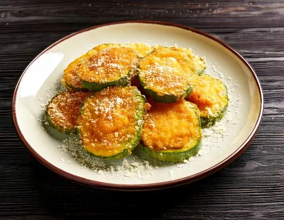 Abobrinha empanada com queijo parmesão e farinha de rosca