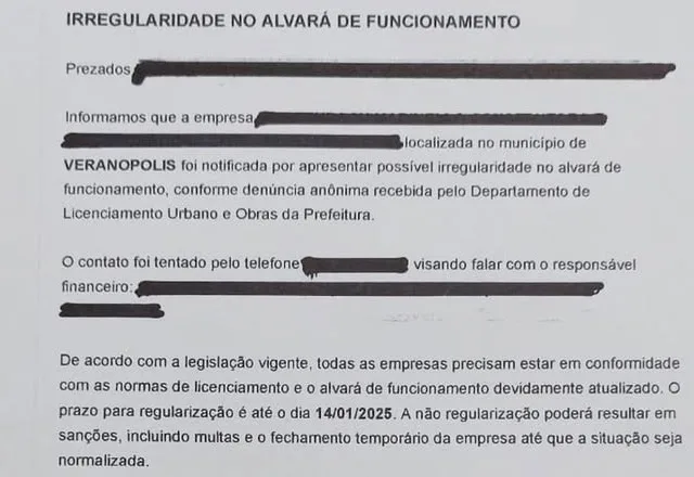 Prefeitura de Veranópolis esclarece que não realiza notificações desse tipo por e-mail.