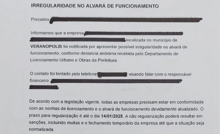 Prefeitura de Veranópolis esclarece que não realiza notificações desse tipo por e-mail.