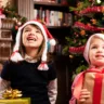 Christmas scene. children with gifts