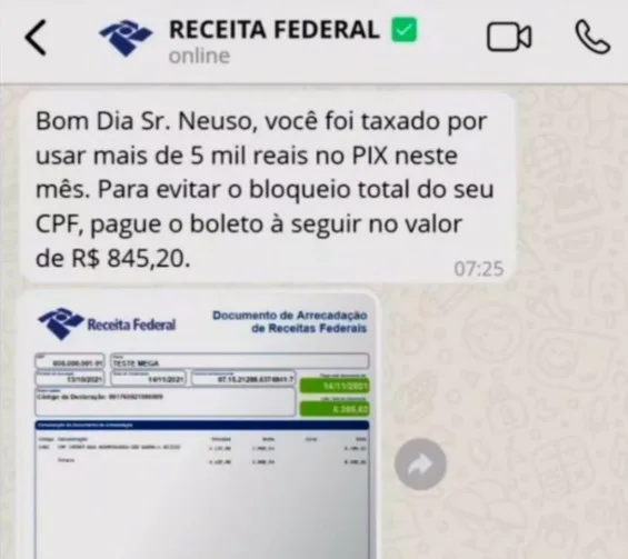 Um exemplo de golpe cobrava mais de R$ 800 do cidadão