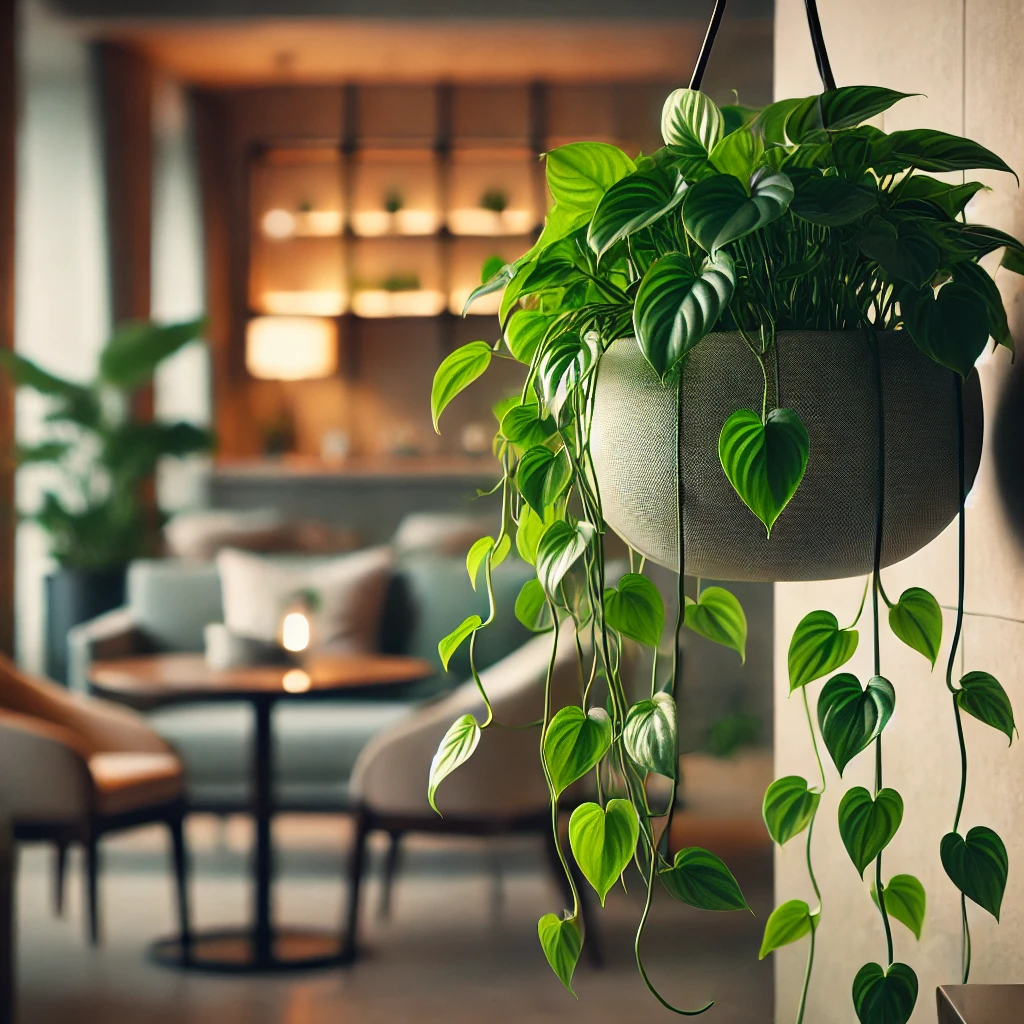 Um exemplar da planta jibóia em um vaso ornando a decoração interna de um ambiente acolhedor (4)