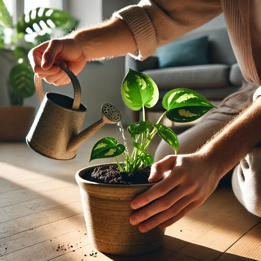 Um exemplar da planta jibóia em um vaso ornando a decoração interna de um ambiente acolhedor (4)