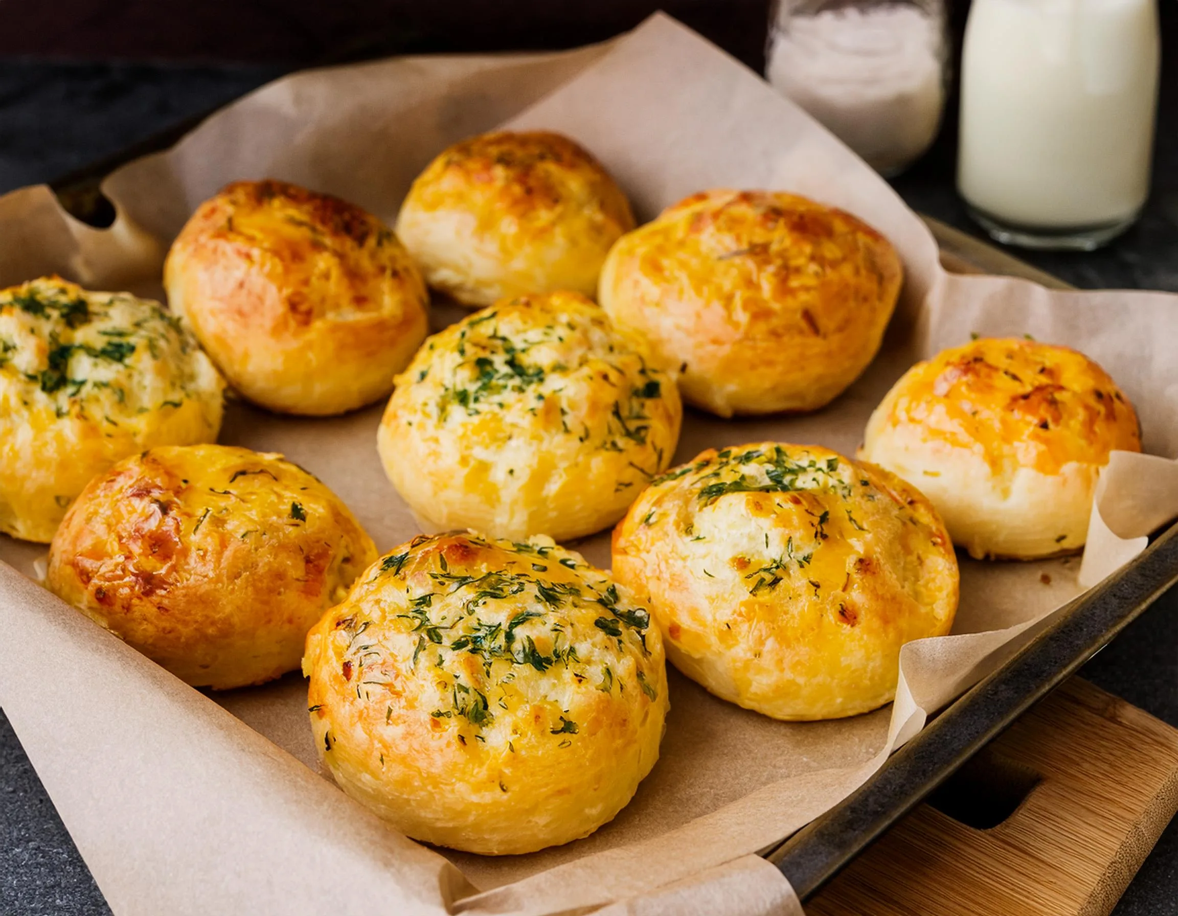 Pão de queijo com ervas finas e recheio de queijo