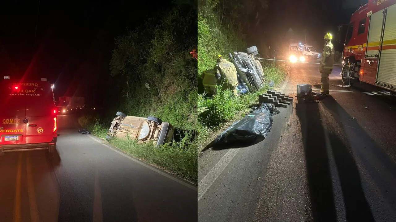 O Fiat Uno com placas de Veranópolis saiu da pista e capotou, causando a morte do condutor.