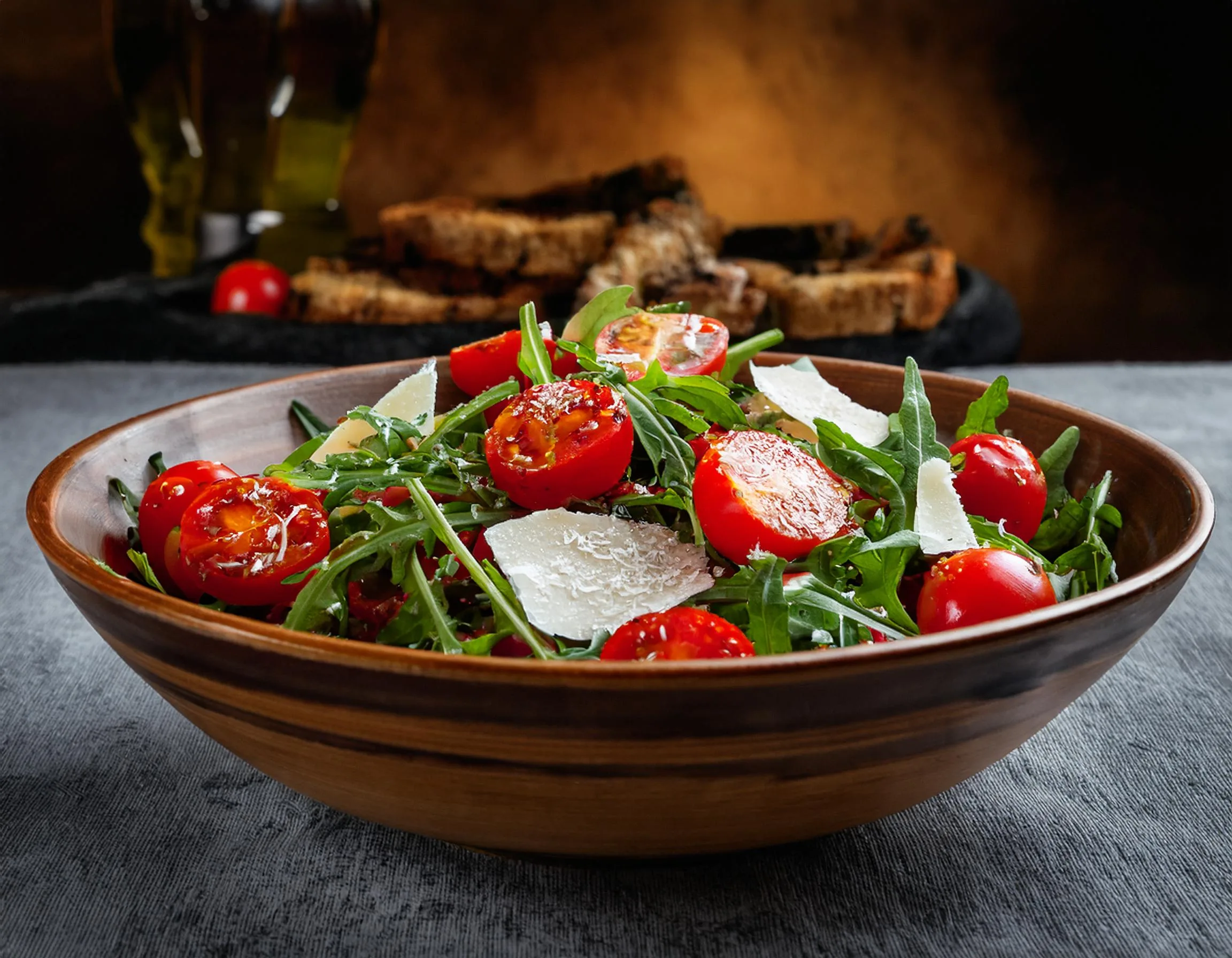 Salada de rúcula com tomate e queijo parmesão