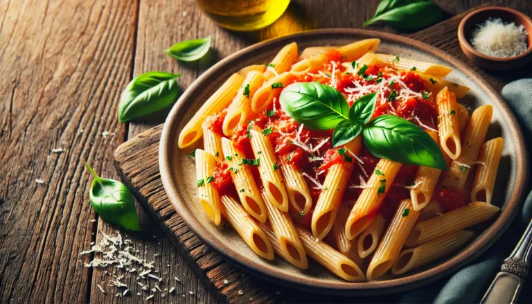 Penne ao molho de tomate e manjericão