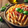 Penne ao molho de tomate e manjericão