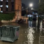 Rua João Salomão, em Rio Grande, após a precipitação intensa e rápida. Foto: Gilmar Simão/ Prefeitura de Rio Grande /CP.