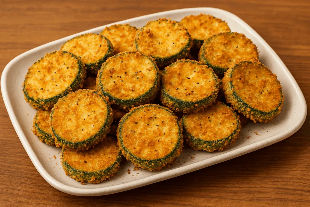Abobrinha empanada com queijo parmesão e farinha de rosca Abobrinha empanada com queijo parmesão e farinha de rosca