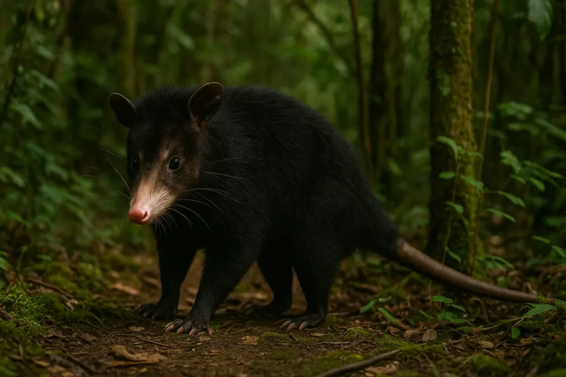 Gambá-preto espécie rara que aparece em áreas de transição de mata