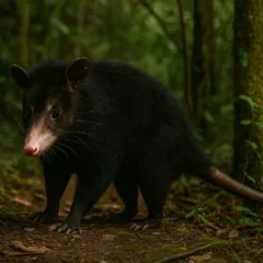 Gambá-preto espécie rara que aparece em áreas de transição de mata