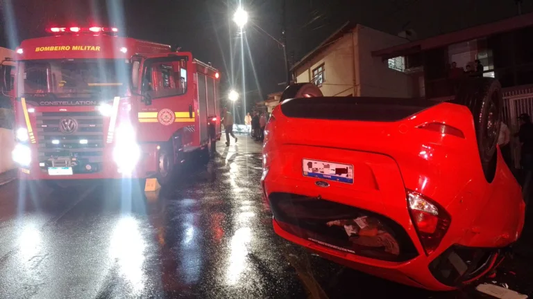 Carro furtado capota e motorista foge do local em Bento Gonçalves