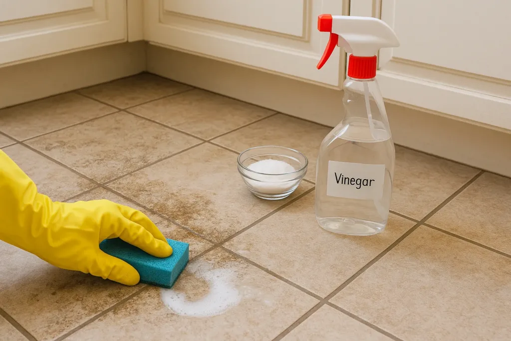 Vinagre com sal combinação que limpa piso encardido de cozinha