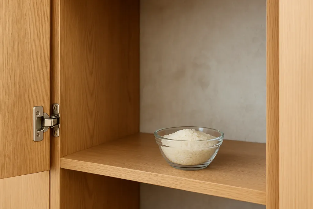 Truque com arroz cru para eliminar umidade de armários e gavetas