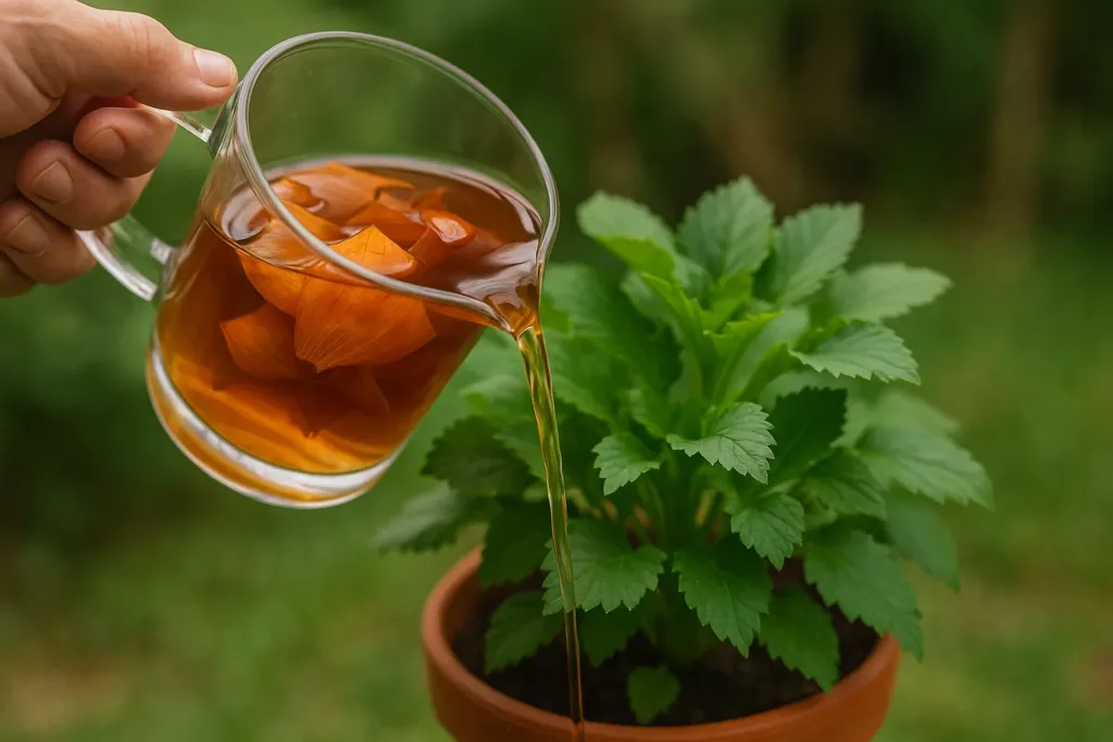 Truque com chá de casca de cebola para fortalecer plantas frágeis