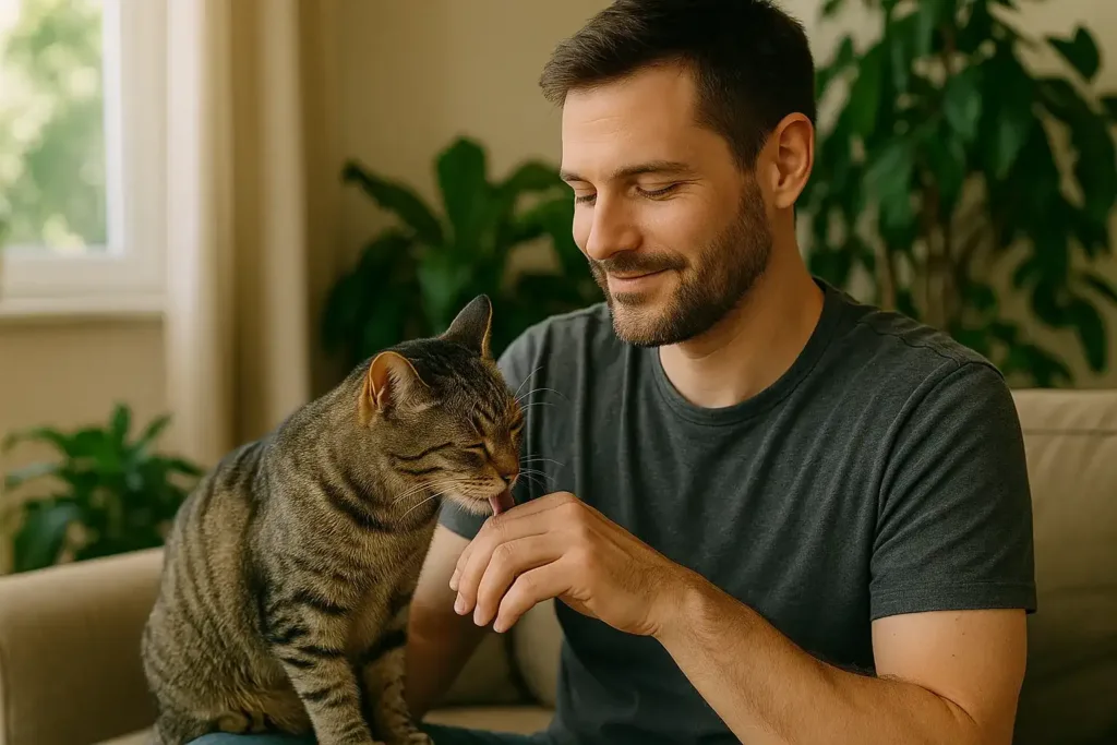 O que significa quando seu gato te lambe como se fosse outro gato O que significa quando seu gato te lambe como se fosse outro gato