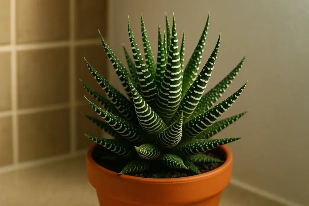 Planta-zebra folhas com listras elegantes e cresce até em banheiros com pouca luz