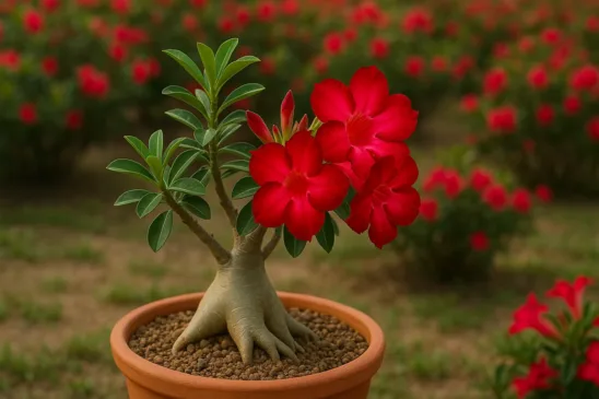 A rosa-do-deserto entra em colapso se o substrato for muito compactado