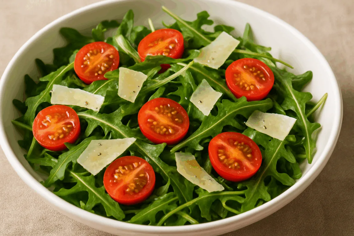 Salada de rúcula com tomate e queijo parmesão