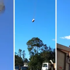 Momento em que o balão despencou no Sul de SC (Foto: Reprodução, Redes Sociais)