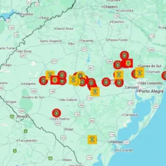 Governo disponibiliza mapa com informações sobre bloqueios parciais e totais nas rodovias gaúchas por causa da chuva. Imagem Reprodução mapa.