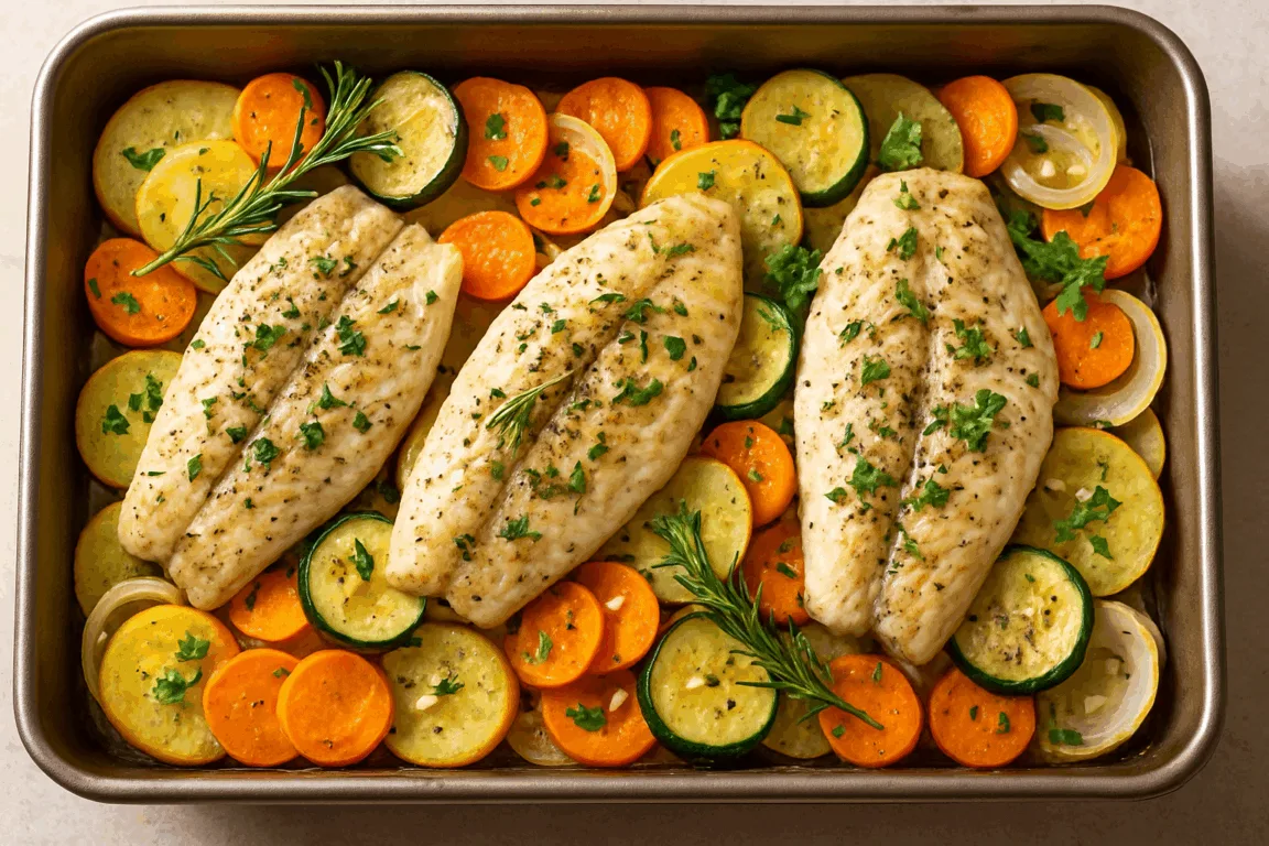 Peixe assado com batatas e legumes Peixe assado com batatas e legumes