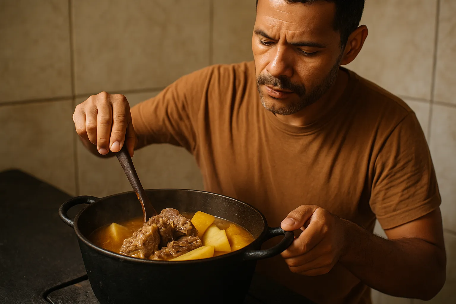 Vaca atolada na panela de ferro