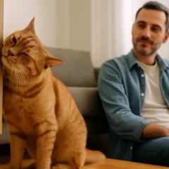 Gato que se esfrega nos móveis