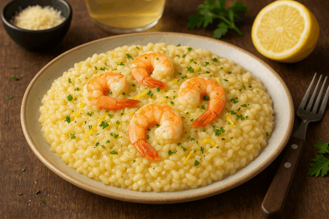 Risoto de camarão com limão