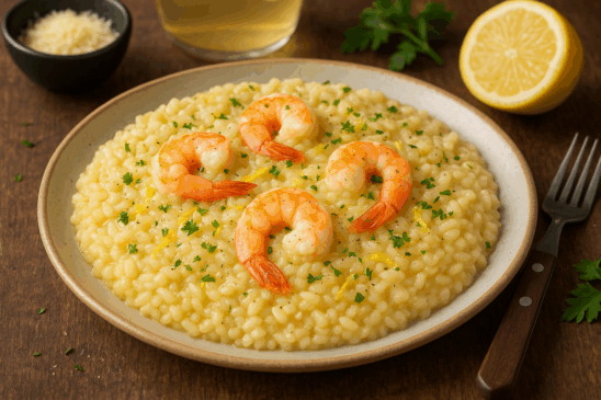 Risoto de camarão com limão