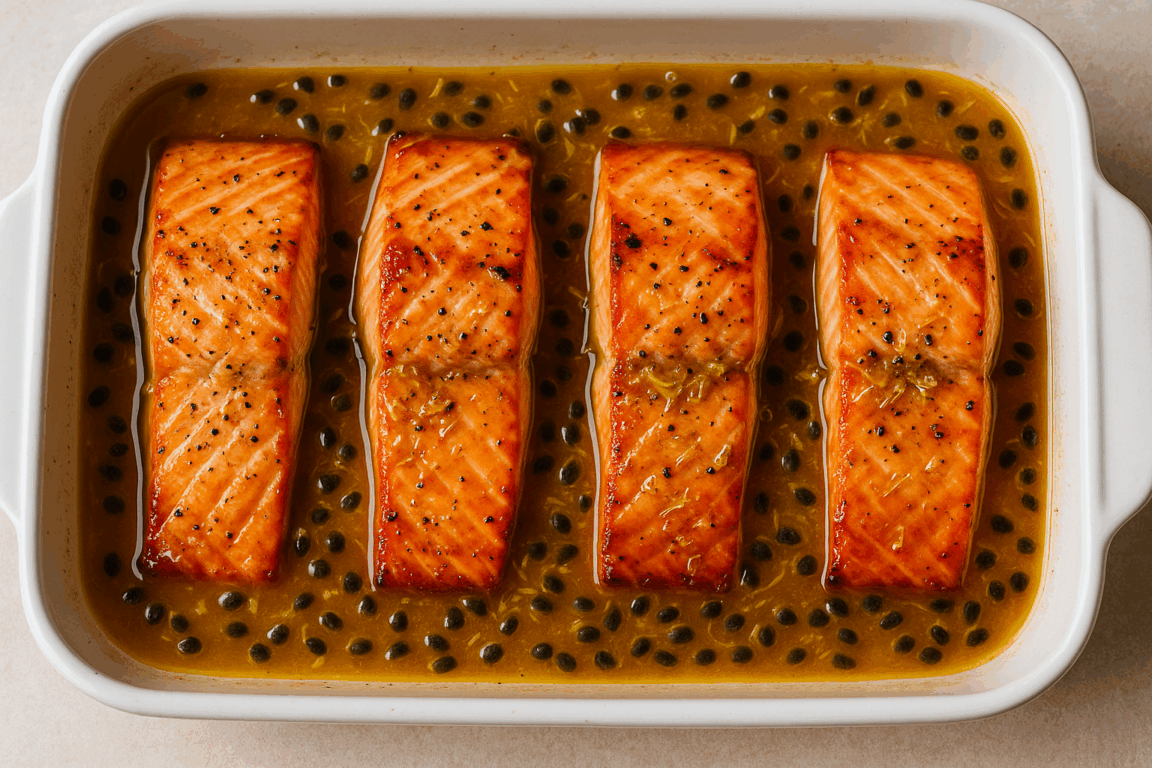 Salmão ao molho de maracujá