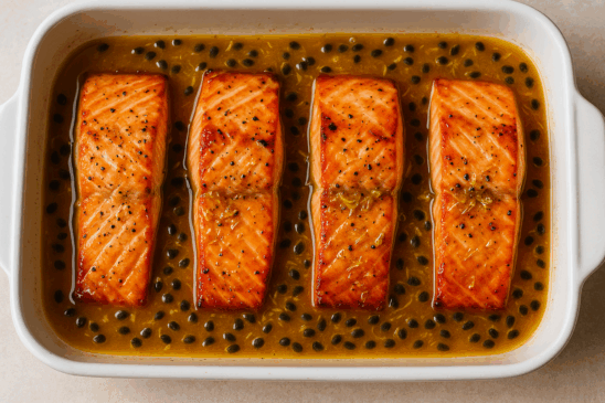 Salmão ao molho de maracujá