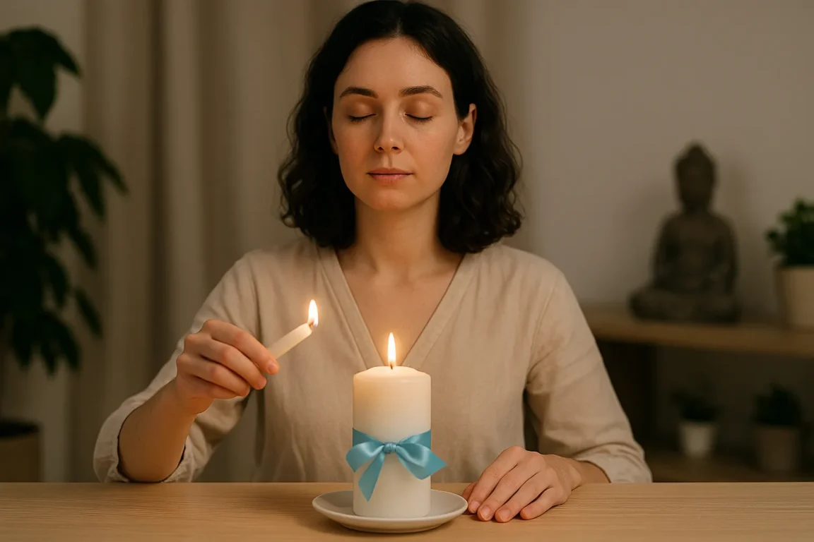Simpatia com vela branca e fita azul para restaurar a paz interior