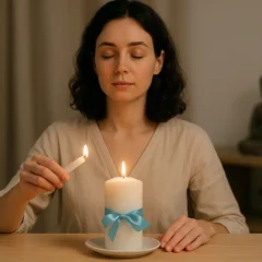Simpatia com vela branca e fita azul para restaurar a paz interior