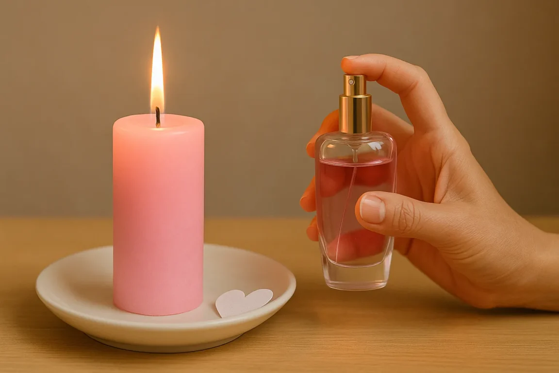 Simpatia com vela rosa e perfume pessoal para reaproximação amorosa