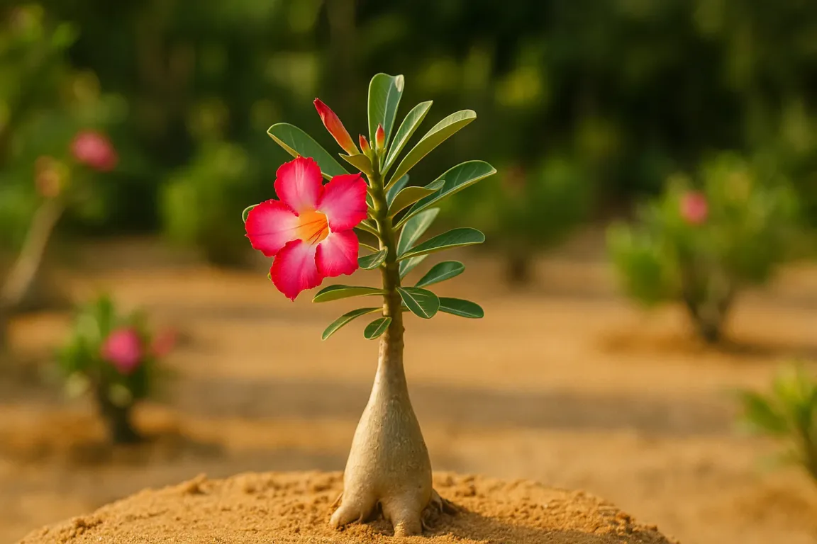 Rosa-do-deserto floresce melhor com areia e sol pleno — veja como cuidar
