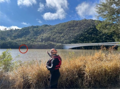 Populares teriam sido localizado um corpo no rio, próximo à ponte na BR-116, na divisa com Santa Catarina. (Foto: Corpo de Bombeiros)