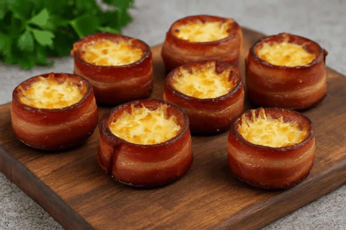 Copinhos de bacon e calabresa com queijo Copinhos de bacon e calabresa com queijo