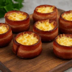 Copinhos de bacon e calabresa com queijo
